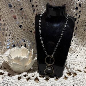 JK Designs Two-Tone Heart Pendant Necklace in Silver and Gold